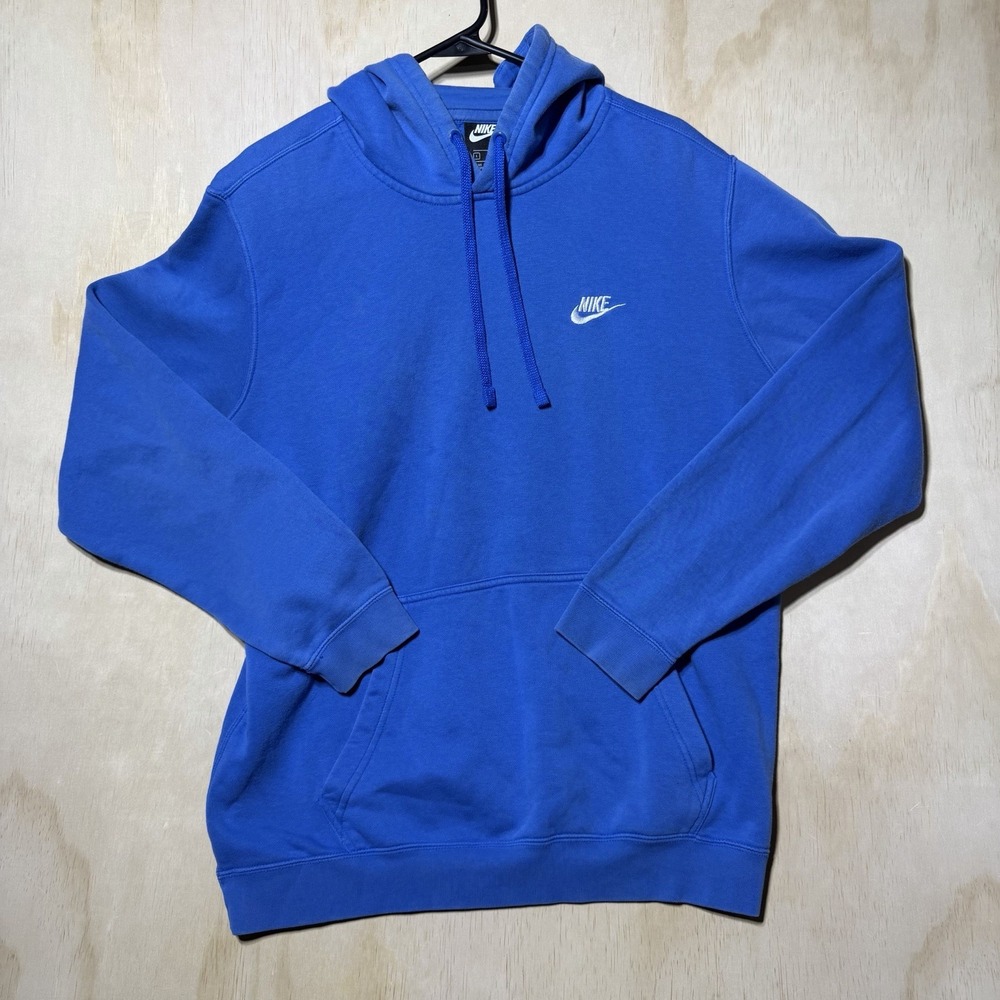 Nike Men’s Large Blue Pullover Hoodie Embroidered Swoosh Fleece Sweatshirt L